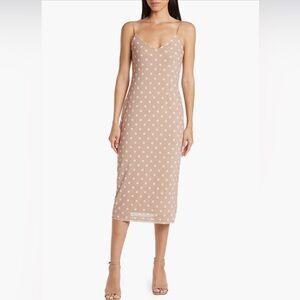 AFRM | Mesh Polka Dot Midi Dress | Tan + White | Large
